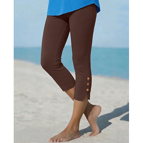 Damen Caprihose Leggings Gemütliche Leggings Urlaub Streetwear Basic Capris Natürliche Taille Einfach Elastischer Bund Bequem Komfort Außenbereich Dehnbar Outdoor Urlaub Straße Blau Dunkelgrau Kamel Image