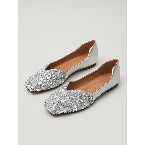 Champagnerfarbene Strass-Ballerinas für Damen, elegante Zehentrenner zum Hineinschlüpfen, perfekt für die Mutter der Braut, Gartenhochzeit formelle Veranstaltungen Image