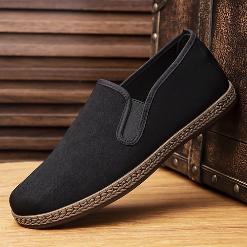 Schwarze, bequeme Slipper aus Canvas für Herren – ideal für Alltag, Reisen, Autofahren, Büro, Freizeit, Freizeit und einen lässig-eleganten Stil. Image