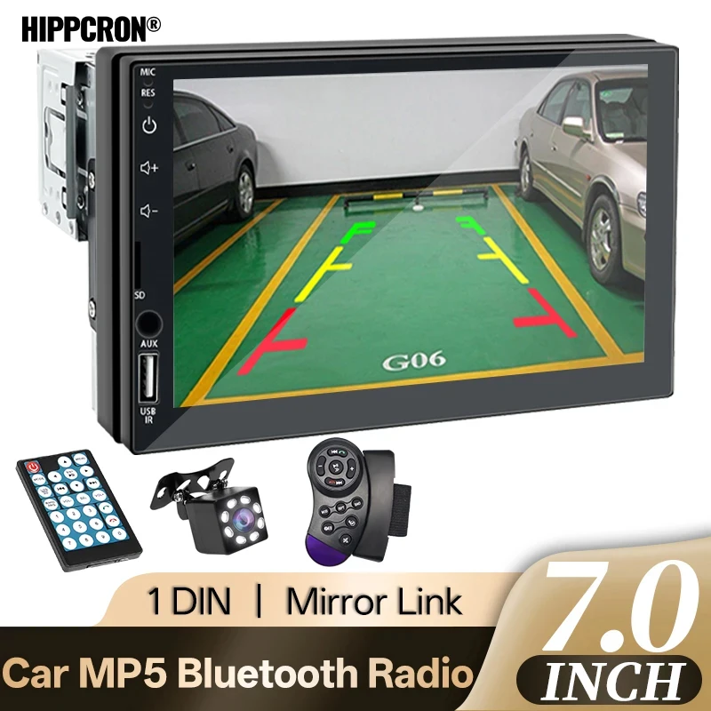 Autoradio 7 Pollici 1 Din Lettore Multimediale MP5 Touch Screen FM ISO Ingresso Aux Bluetooth USB Mirror Link Autoradio Universale