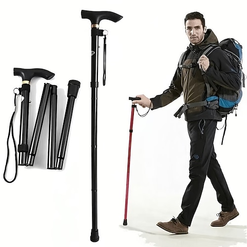 Ultraleichter, faltbarer Trekkingstock mit 1-Sekunden-Schnellauszug, unverzichtbare Wanderausrüstung mit verschleißfester Spitze, ergonomischem EVA-Griff, tragbarer Reisewanderstock, geeignet zum Image