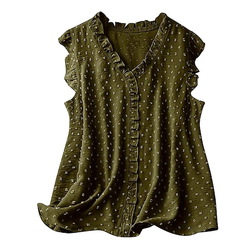 Damen Bluse Camisole-Tanktop Rüsche Patchwork Einfarbig Elegant Aktiv Urlaub Ärmellos V Ausschnitt Normale Oberteile Täglich Ferien Ausgehen Gelb Armeegrün Himmelblau Violett Grün Sommer Frühling Image