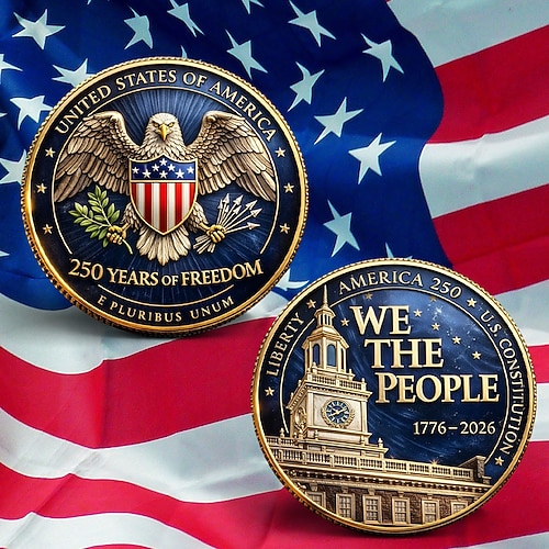 Gedenkmünze zum 250. Jahrestag der Unabhängigkeit der USA (1776–2026), patriotische Medaille mit Weißkopfseeadler, „E pluribus unum" (250 Jahre Freiheit), Sammlerstück zur amerikanischen Geschichte Image