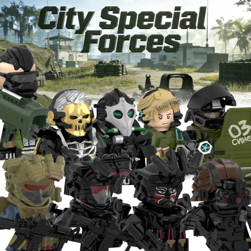 MOC City Serie Forze Speciali Mattoncini da Costruzione Militari SWAT Polizia Soldato Giocattolo Scudo Maschera Armatura Elmo Mattoncini Giocattolo Regalo