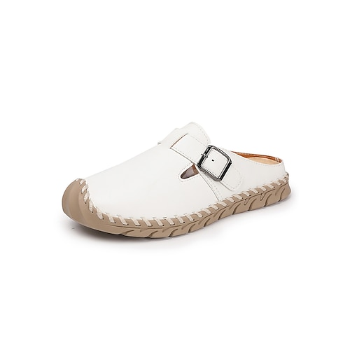 Khakifarbene, handgenähte Damen-Clogs – verstellbare, geschlossene Pantoletten mit Schnalle zum Spazierengehen, für Gartenarbeit, Reisen und den Alltag. Image