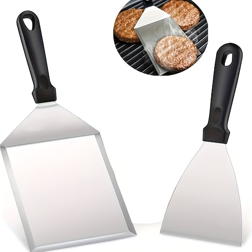 2-teiliges Grill-Burger-Set, Edelstahl-Spatelset mit großem Burgerzerkleinerer, Burgerpresse und Grillspatel, ideal zum Kochen im Freien, Grillen und Zubereiten von Burgern. Image