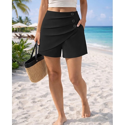 Damen Chinos Shorts Sommershorts Strandshorts Urlaub Mode Basic Kurz Mittlere Taille Einfarbig Reißverschluss Elastischer Bund Schnalle Komfort Schnelltrocknend Weich Unelastisch Streetwear Strand Image
