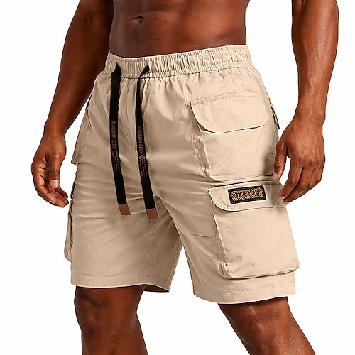 Herren Cargohose Cargohosen Cargo-Shorts Shorts Freizeitshorts Tasche Elastischer Bund Einfach Über dem Knie Lässig Outdoor Streetwear Mode Streetwear Schwarz Braun Mikroelastisch Image