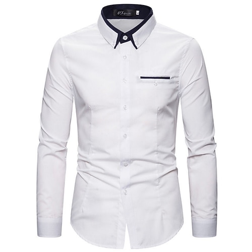 Herren Hemd Kleidhemd Durchgeknöpft Hemd Einfarbig Outdoor Geschäft Blau Schwarz Weiß Rosa Langarm Umlegekragen Sommer Frühling Bekleidung Knöpfe Image