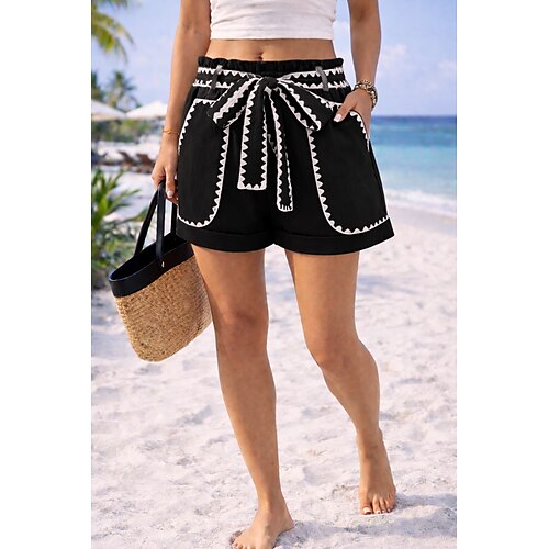 Damen Chinos Shorts Sommershorts Strandshorts Urlaub Mode Streetwear Kurz Hohe Taille Einfach Patchwork Tasche Elastischer Bund Komfort Leicht Weich Unelastisch Outdoor Urlaub Formell Armee-Grün Image