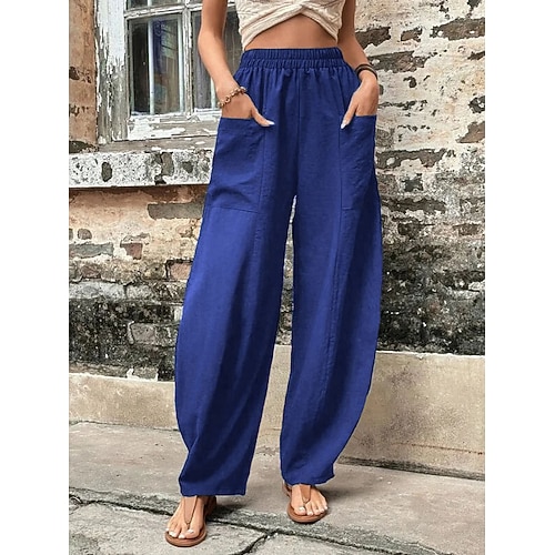 Damen Leinenhosen Tapered Hose Hosen Hose Baggy-Hosen Mode Basic Lässig Volle Länge Einfach Seitentaschen Baggy Komfort Mikroelastisch Urlaub Straße Alltagstauglich Blau Schwarz Rote Marineblau Image