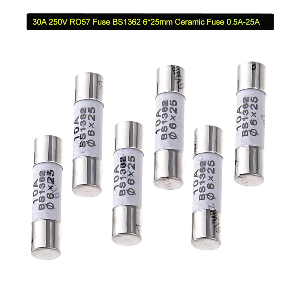 10 Stück 30A 250V RO57 8A 25A 10A 15A 20A Sicherung BS1362 6*25mm Keramiksicherung 6*25 Keramik-Versicherungsröhre 6X25MM 0,5A 1A 2A 3A 5A 6A 7A Image