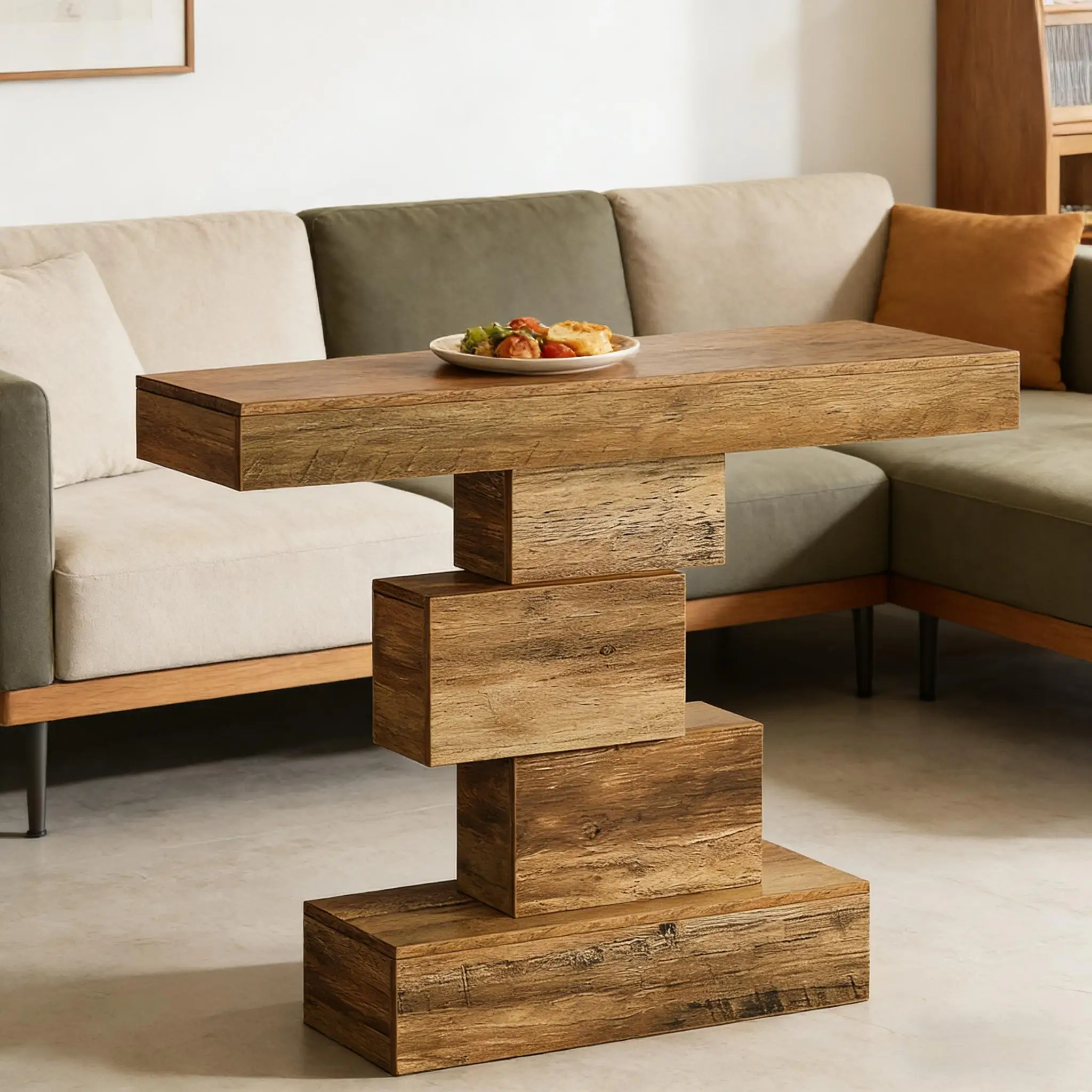 Beistelltisch mit geometrischer Basis, Tisch im modernen Stil, Beistelltisch, Eingangstisch, Schlafsofa, Konsolentisch