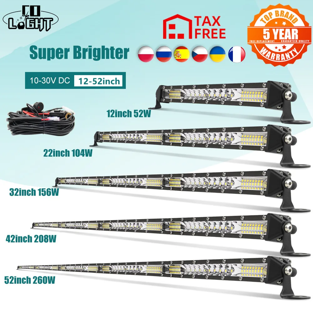 CO LIGHT Super Slim 12 22 32 42 52 Offroad-LED-Lichtleiste Spot Flood Combo Beam 4x4 LED-Arbeitsleuchte 12V 24V für Boot ATV SUV