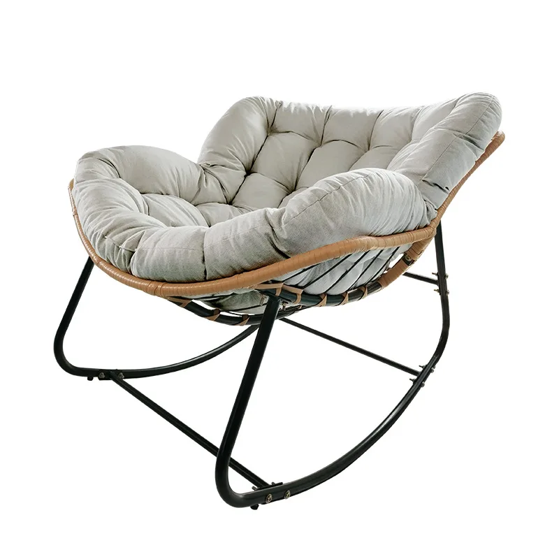 Rattan-Schaukelstuhl mit Dicker Polsterung Moderner Übergroßer Lounge-Eierstuhl für Terrasse, Garten, Innenbereich und Wohnmöbel Image