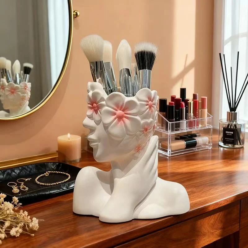 Nordischer Stil Blumenmädchen Make-up Pinsel Aufbewahrungszylinder Modischer Schminktisch Aufbewahrungsbehälter Augenbrauenpinsel Eyeliner Stift Aufbewahrungsbox Geschenk