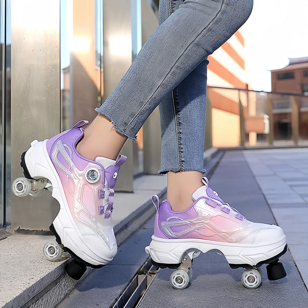 Pop-up Rollschuhe mit Bremse für Jugendliche, Automatisch Einziehbare 4-Rad High-Top Sneakers, Ideales Geschenk Image