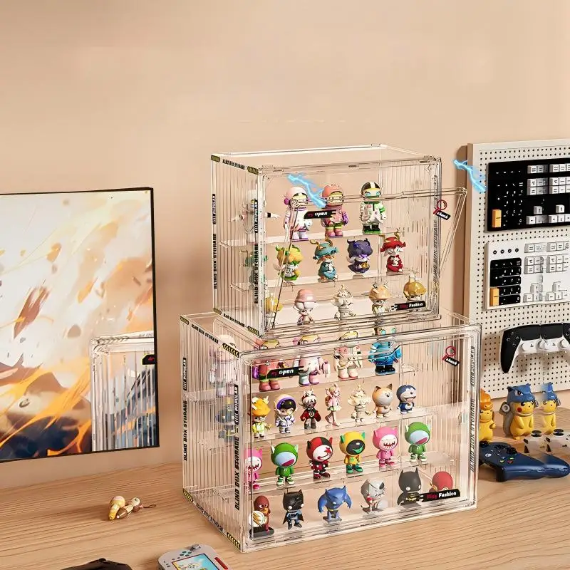Containerförmiger Acryl-Organizer für Sammelfiguren, Blindboxen, Schmuck, 3-lagiger HD-transparenter Miniatur-Vitrinenschrank