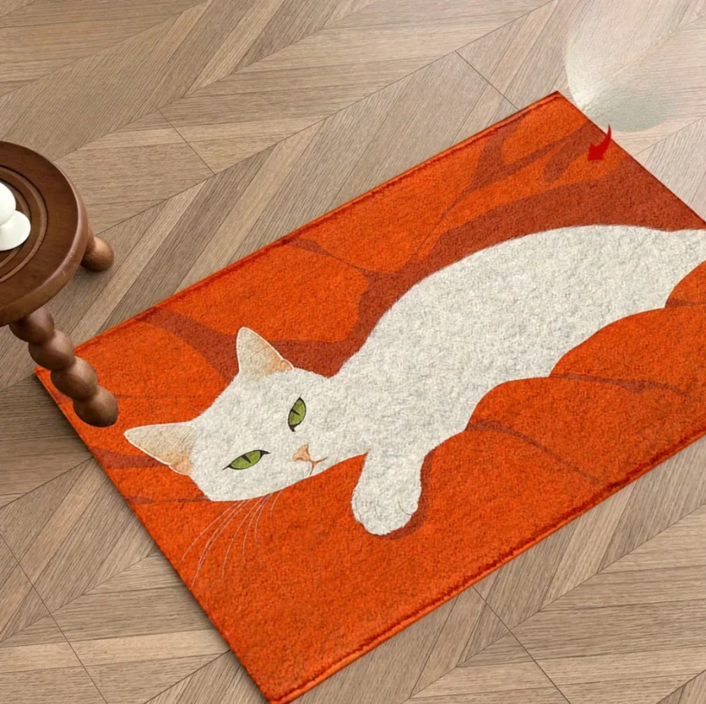 Flauschige weiße Katzen-Fußmatte – weicher Pfoten-Teppich für Schlafzimmertür, Bodenmatte, Küchenteppich, Heimdekoration Image