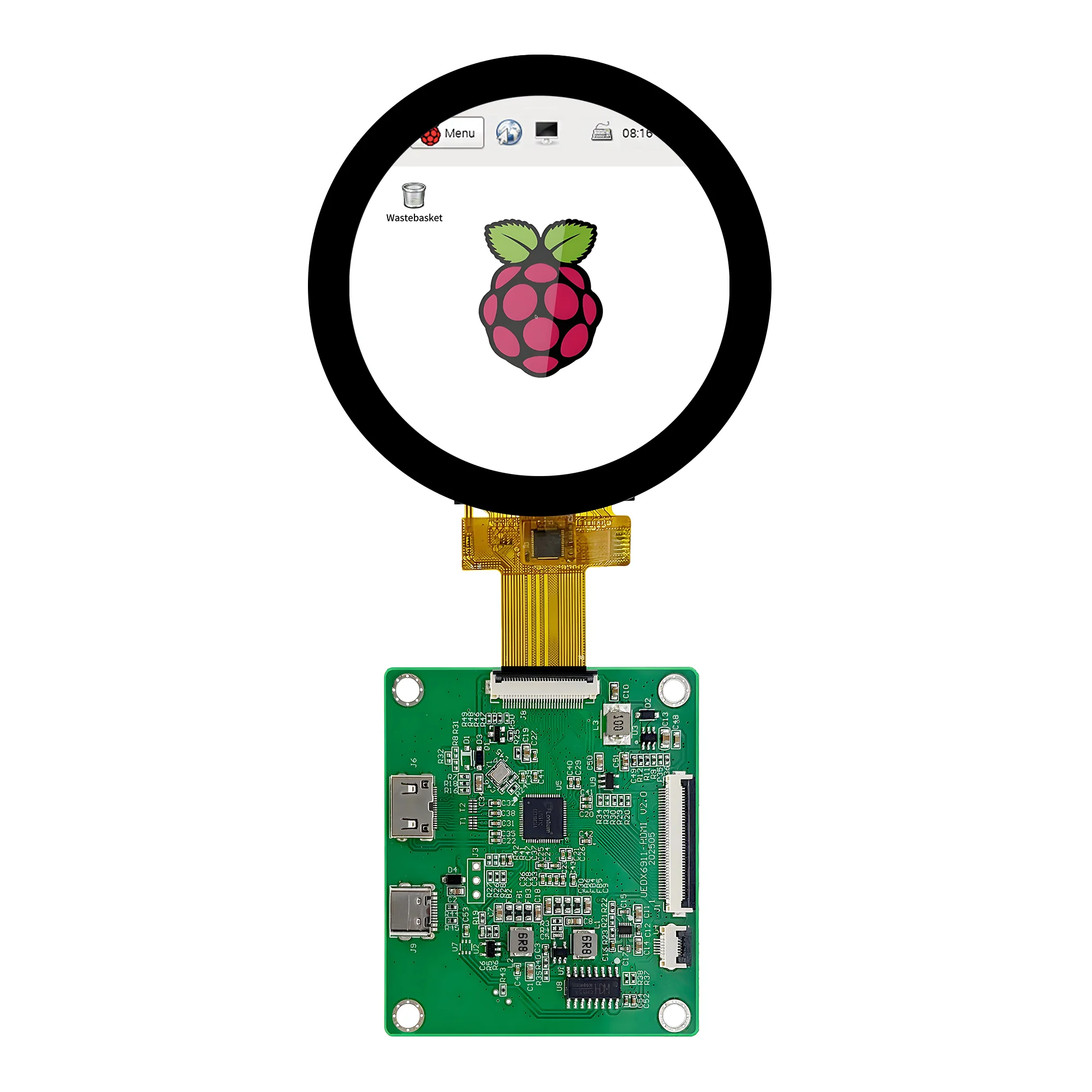 HD-MI-Entwicklungsplatine, 2,8 Zoll, 480 x 480 TFT-LCD, runder Bildschirm, kapazitives Touch-Display für Raspberry Pi Image