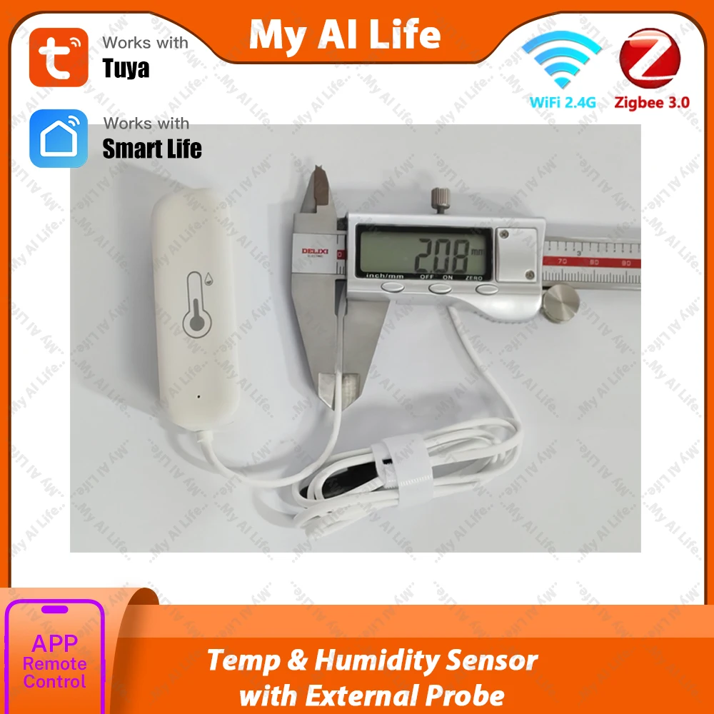 Tuya Smart WiFi Zigbee Temperatur- und Feuchtigkeitssensor mit externer Sonde, digitales Hygrometer-Thermometer, funktioniert mit Alexa und Google. Image