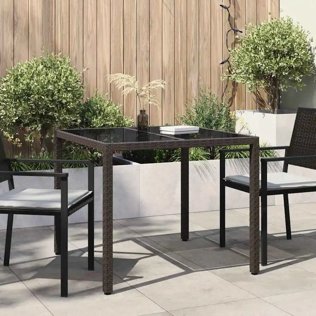 Brauner Gartentisch 90 x 90 x 75 cm aus Polyrattan, moderner, wasserfester Gartentisch aus Holz für Terrasse und Hof (nur Tisch)