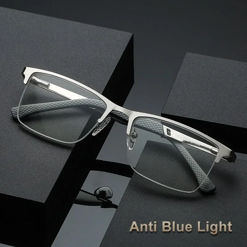 Modische Herren-Lesebrille + 1,0 bis + 4,0 Business-Leselinsen Metallrahmen Optische Anti-Blaulicht-Presbyopie-Brille Image