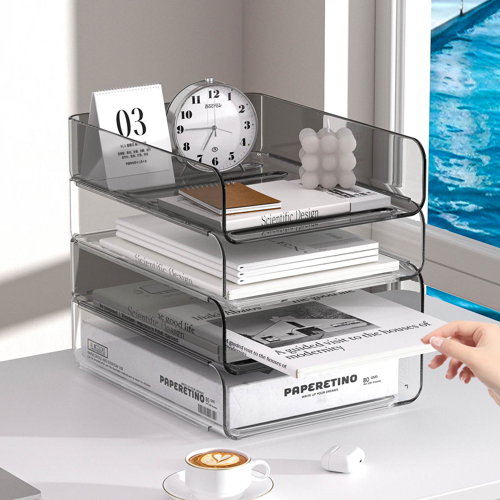 Transparenter Acryl-Schreibtisch-Organizer, Wissenschaftlich Gestalteter Papier- und Aktenhalter, Glattrandiger Schreibwaren-Ständer, Dokumentenablage für DIN A4-Format Image