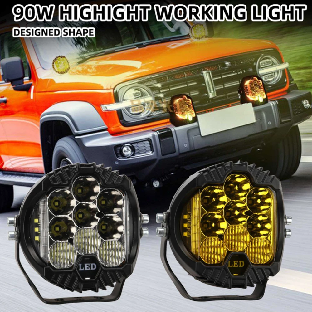1/2 stücke 5 ZOLL Auto LED Strahler LED Arbeit Bar 90 W Offroad Lkw 4X4 ATV SUV Hilfs lichter Combo Fahren Lampe Scheinwerfer Gelb