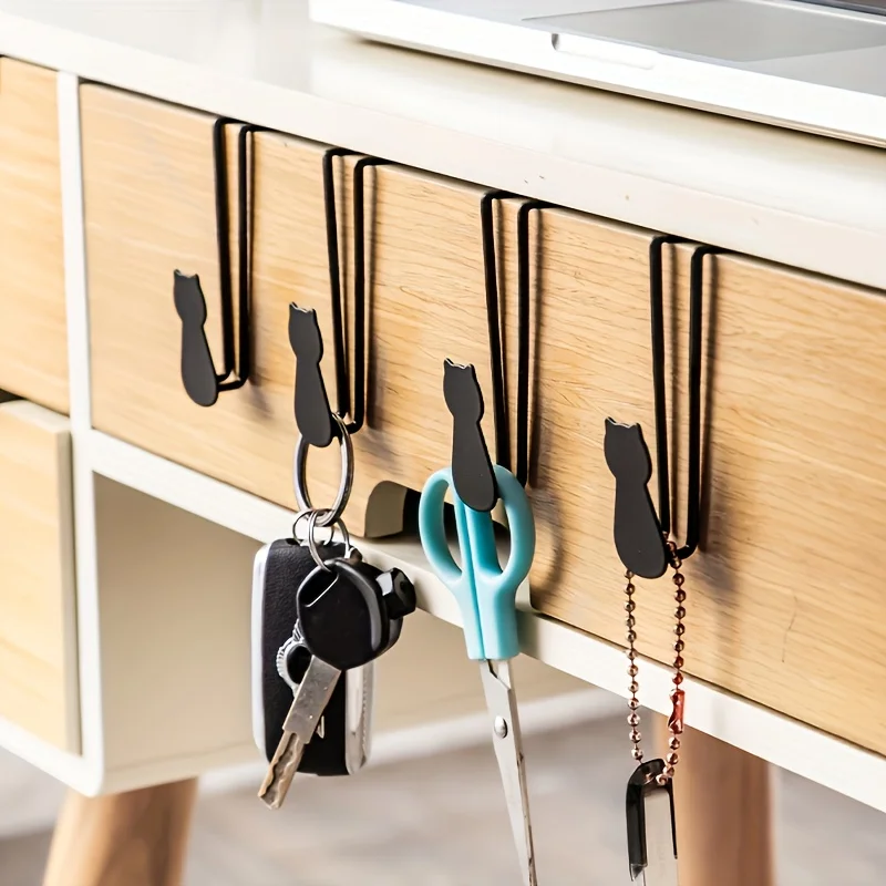 1/2 Stück Niedlicher Katzen-Türhaken aus Eisen, nagelfrei, klebend, kleiner Haken für Mantel, Badezimmerschrank, Kleidung, Heimtisch-Organizer