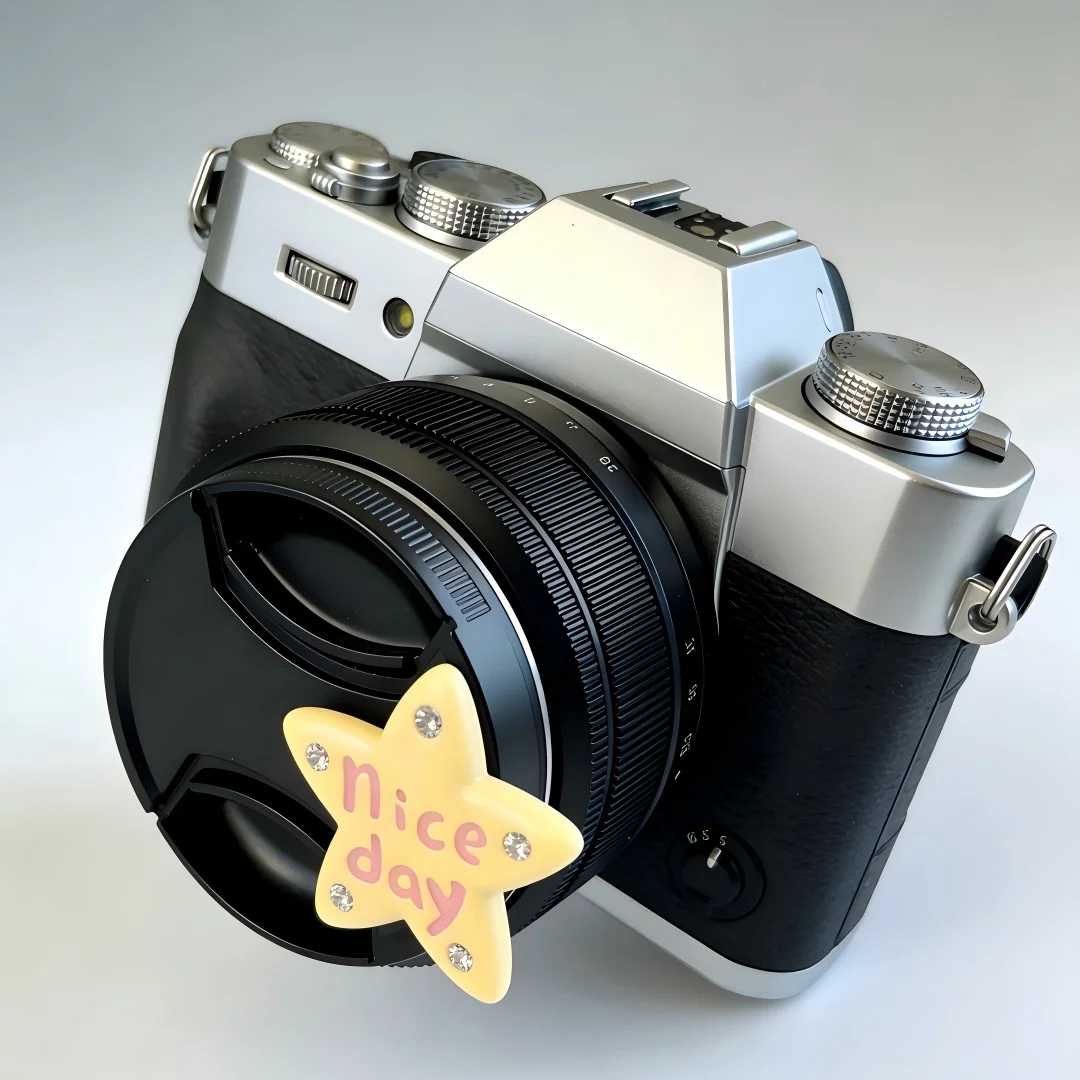 Kreativer Glücksstern-Objektivdeckel mit Anti-Verlust-Schnur, Universeller Objektivschutz-Haltergurt für Canon, Sony, Nikon, Fuji, Pentax Kamera-Zubehör Image