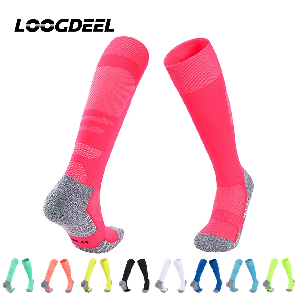 Loogdeel 1 Paar professionelle Sommer-Fußballsocken für Herren, Overknee-Trainingssocken mit hoher Zylinderhöhe und Frotteesohle, rutschfest Image