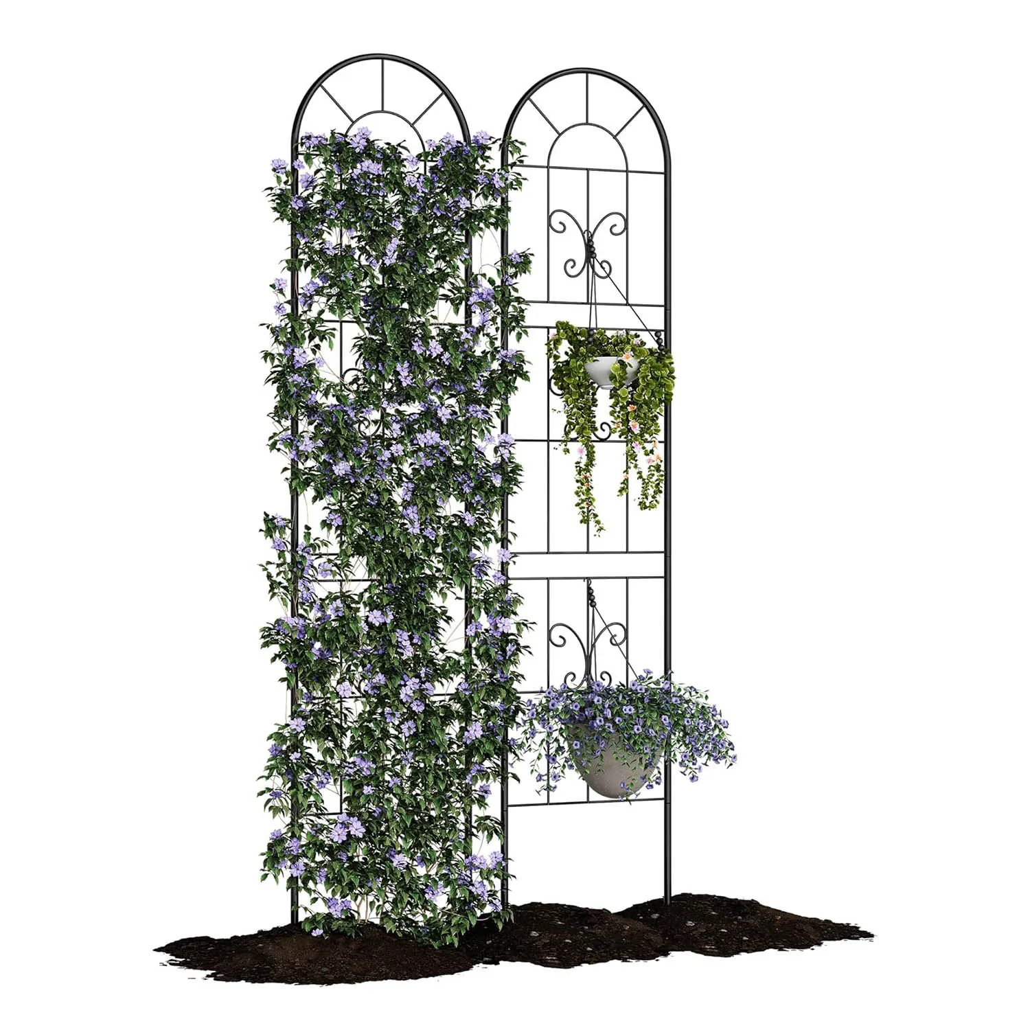 2 Stück Gartenspalier, rustikaler Eisenbogen, Dekoration, Rosenspalier, Schmiedeeisen, Außenwandpaneel für Kletterpflanzen, Rankenblume Image