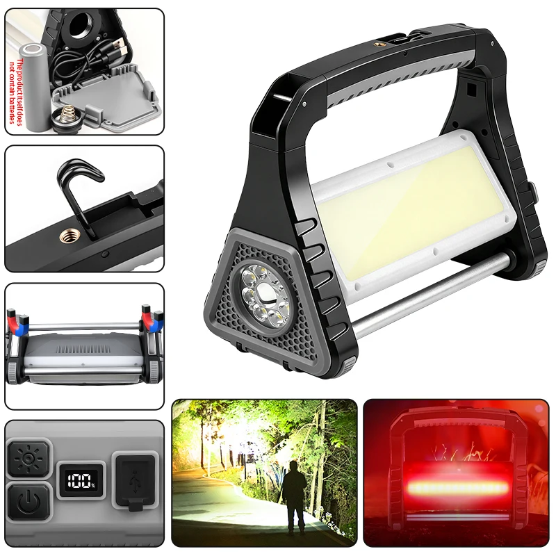 Superhelle Multifunktionale LED-Handlampe mit Digitaler Leistungsanzeige USB-Aufladung Outdoor-Suchscheinwerfer Campinglampe