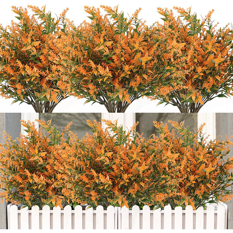 24 Bundles Outdoor Artificial Flowers Lavender UV Resistant Fake Outdoor Plants, Faux Greenery for Indoor Outside Hanging Plants Garden Porch Window Box Home Wedding Farmhouse Décor