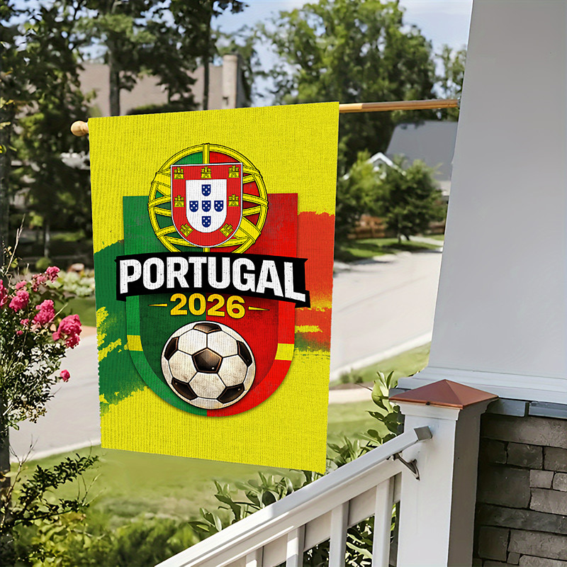 2026 Soccer Fan Garden Flag, Featuring Portuguese Coat of Arms and Soccer Ball Design, Perfect Garden Decoration for National Pride