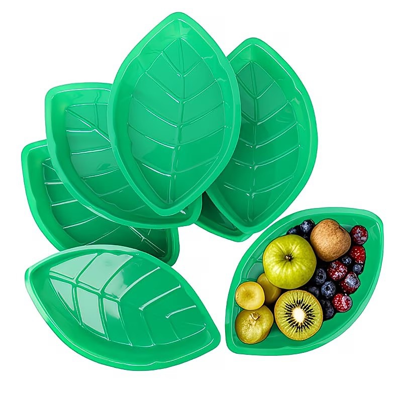 6/12PCS Hawaiian Green Palm Leaf Reusable Plates for Food, Snacks, and Candy, Jungle Wildlife Theme Summer Hawaiian Birthday Party Decorations, Tableware