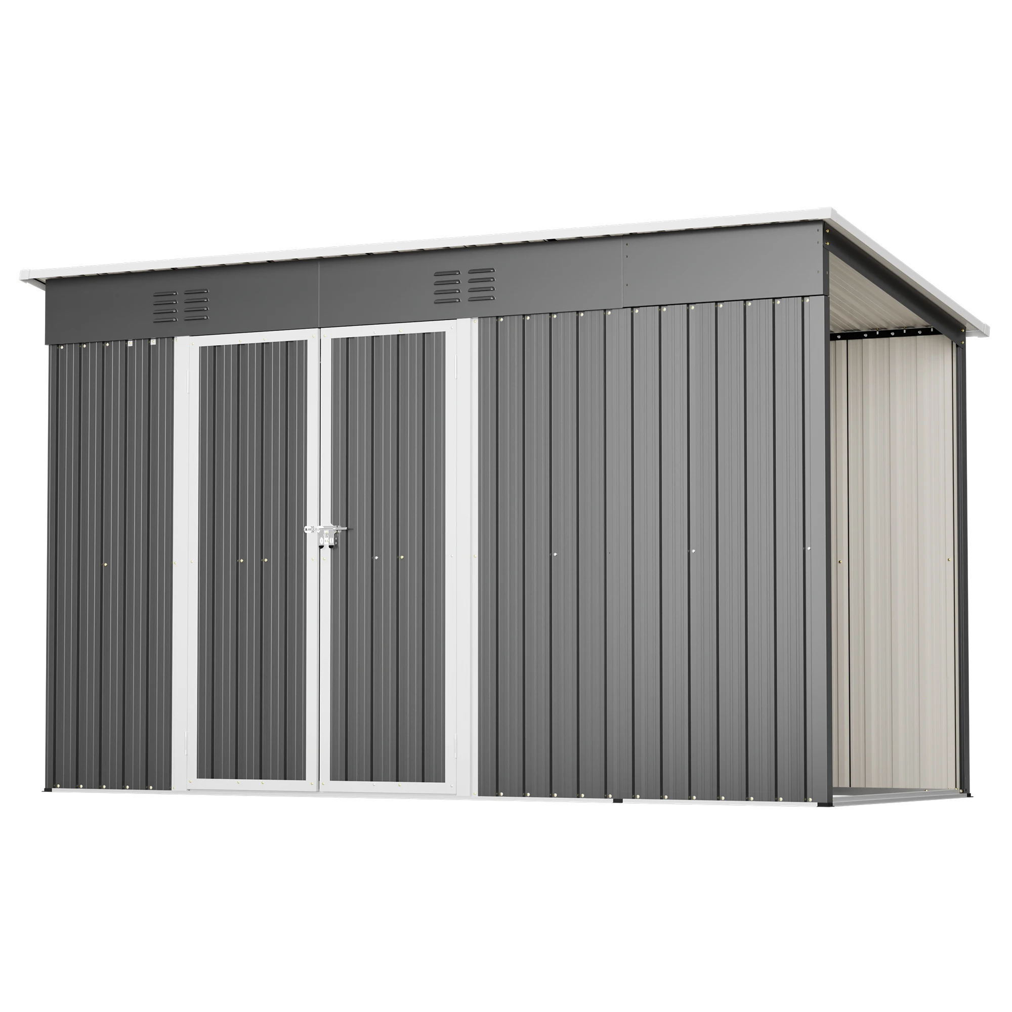 Abri métallique 10x4 pieds, remise à outils, rangement de jardin, double porte ventilée, abri de jardin en acier pour équipement de jardin, résistant aux intempéries
