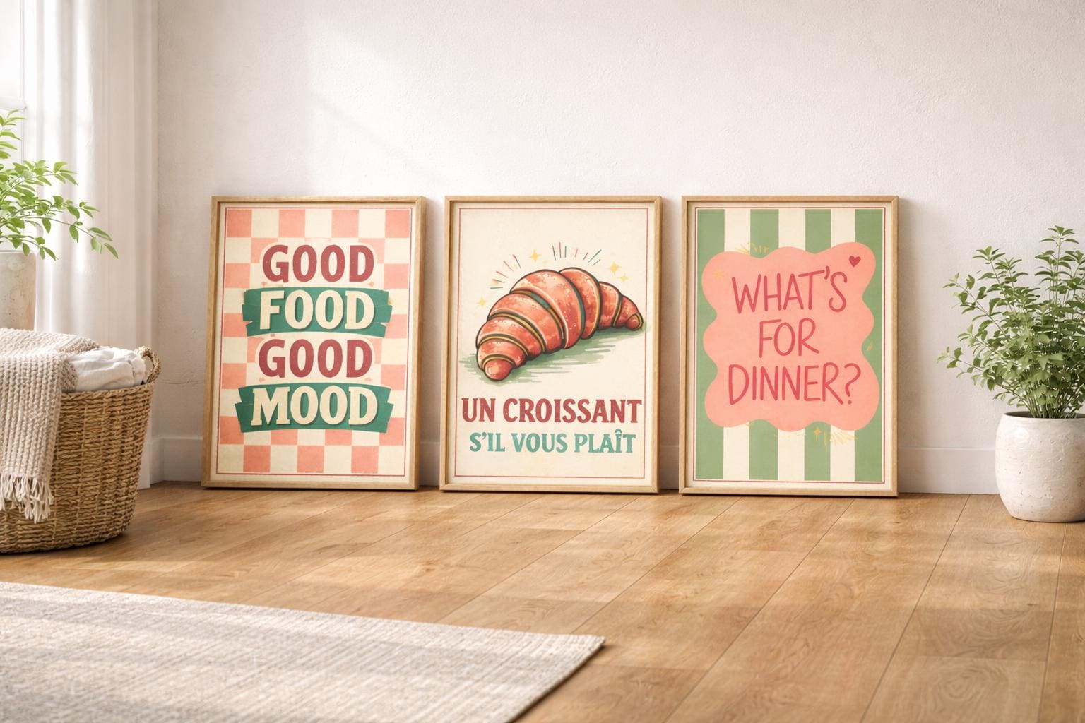 Stampe artistiche da parete per la cucina, set di 3 stampe retrò per la cucina, decorazioni vintage per la cucina, set di stampe artistiche da parete