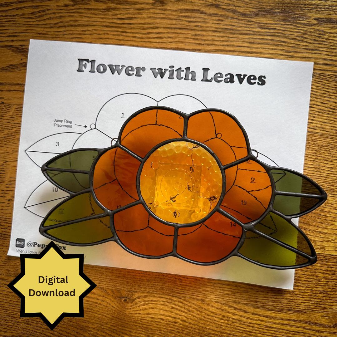 Modello per vetrate colorate - FILE DIGITALE (pdf png) - MCM Circle Flower Retro - Modello per acchiappasole per principianti/facile - Licenza hobby e