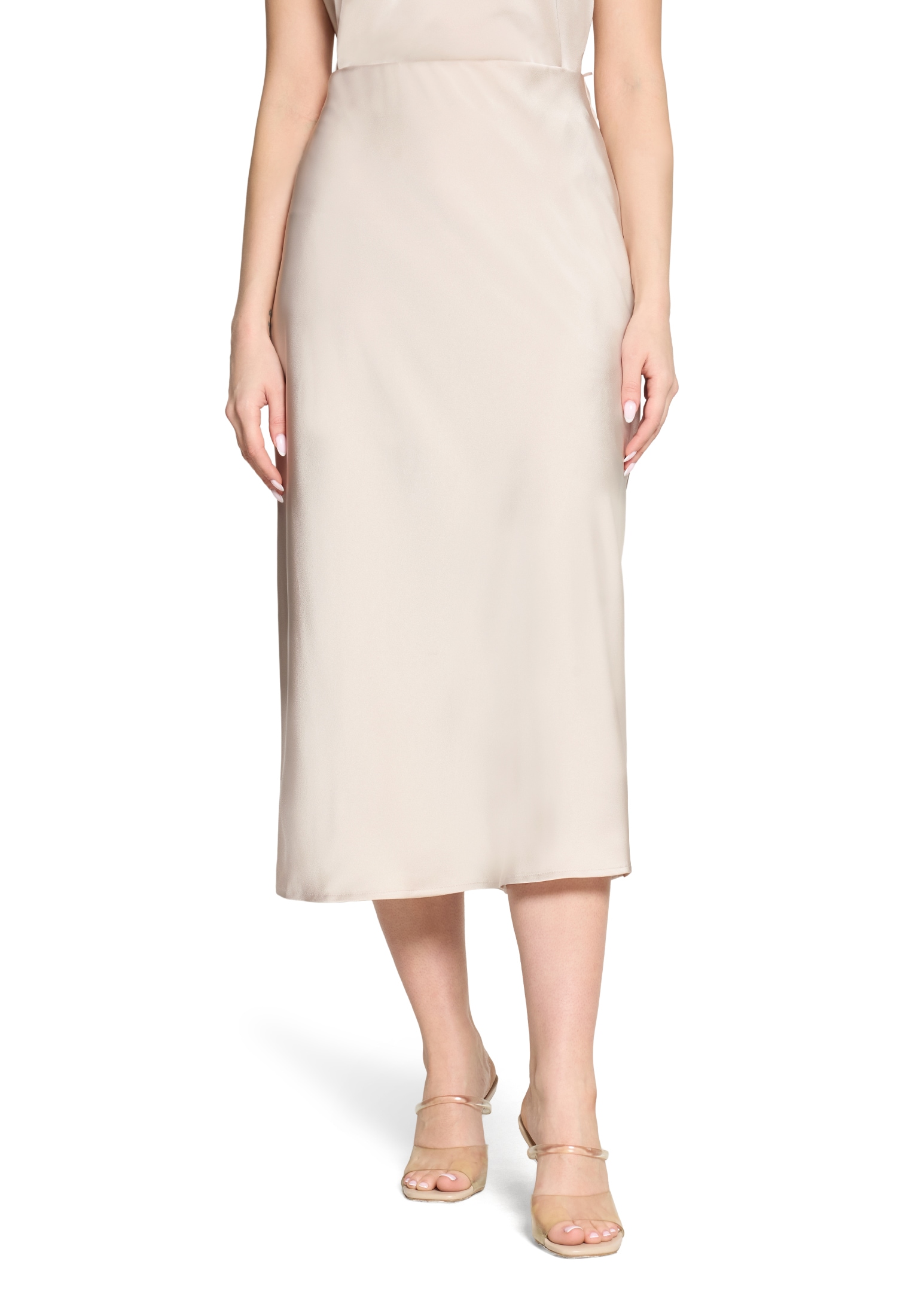 Maxirock BETTY BARCLAY "Damen unifarben", Damen, Gr. 42, grau beige, Satin, Obermaterial: 100% Polyester, ausgestellt lang, Röcke Maxirock Image