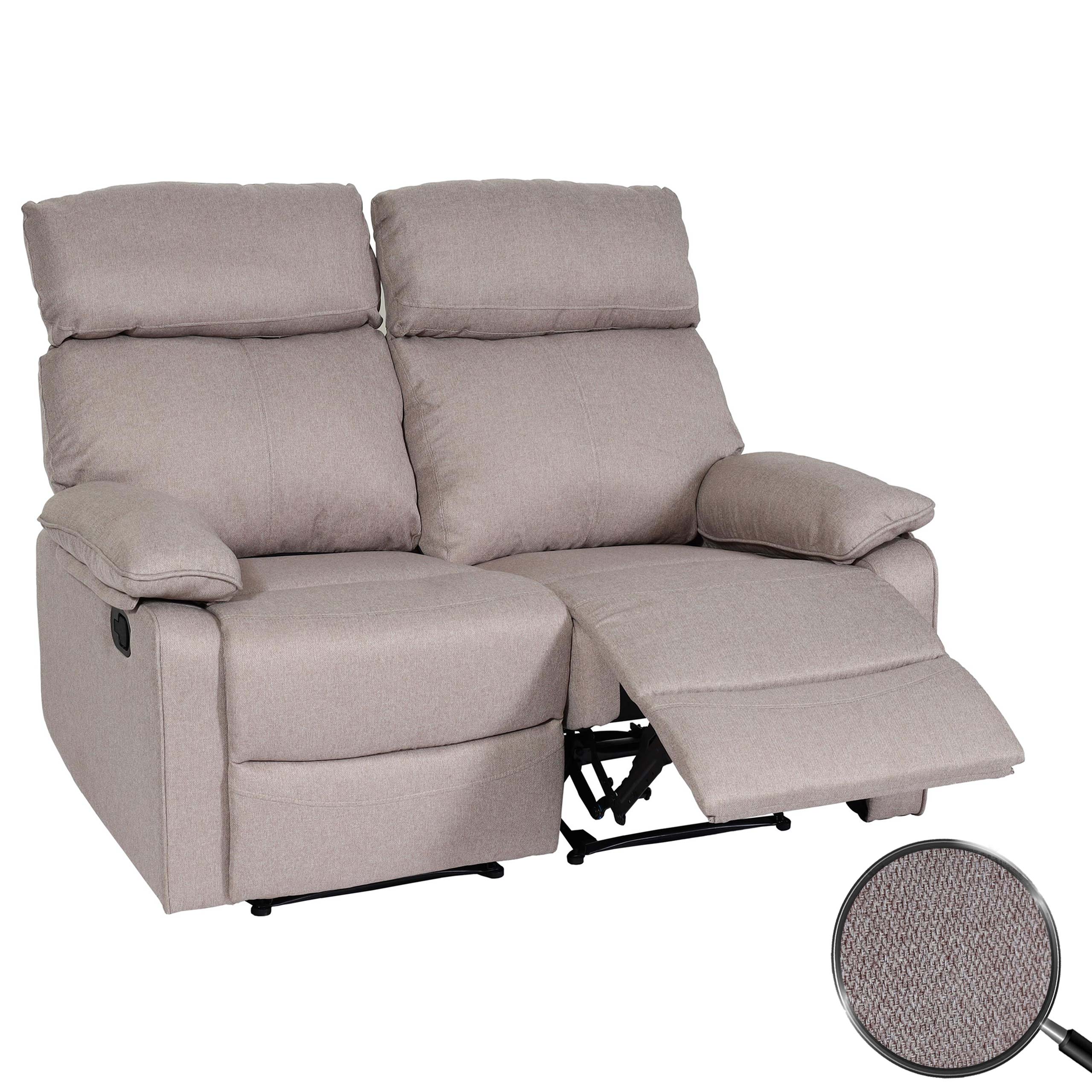 2er Kinosessel HWC-L93, Relaxsessel Fernsehsessel Sofa, Armlehne Liegefunktion Nosagfederung Stoff/Textil ~ grau-braun