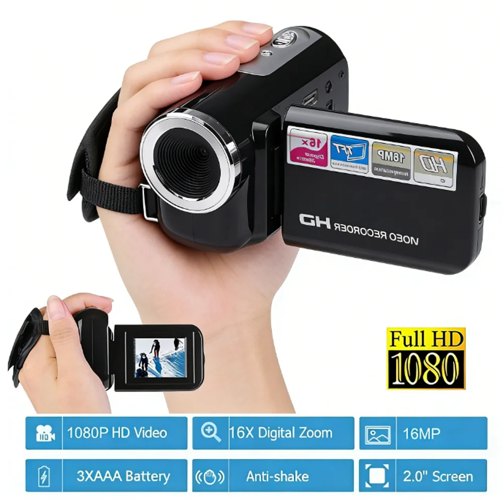 Fotocamera 16MP 1080P con luce di riempimento Videocamera digitale con schermo ruotabile da 2,4 pollici Zoom 16X Videoregistratore HD Videocamera HD Regalo di compleanno