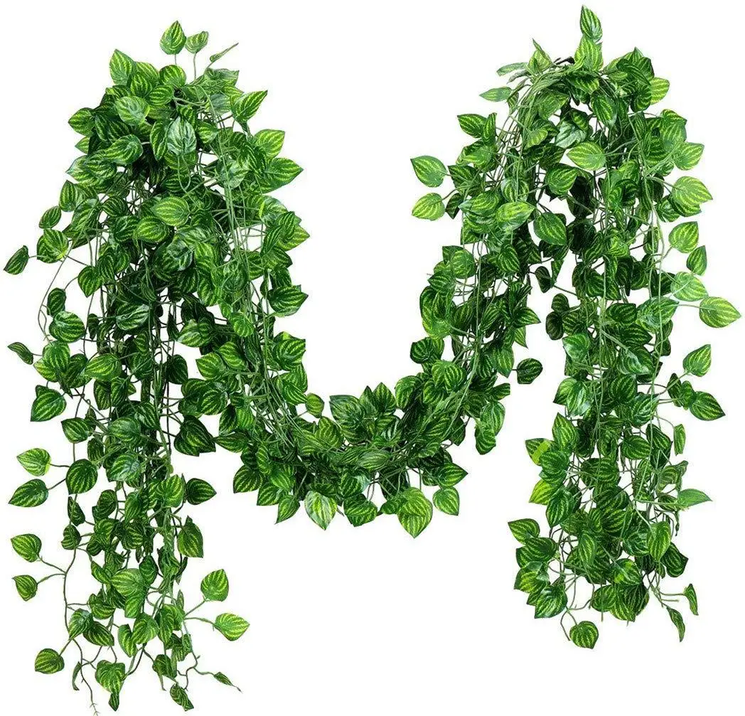 6/12 Stück 2,4 m künstliche Pflanzenranken, künstliche Blattgirlande, hängende Wanddekoration, Blätterranken für Heimdekoration, Garten, Hochzeitsdekoration Image