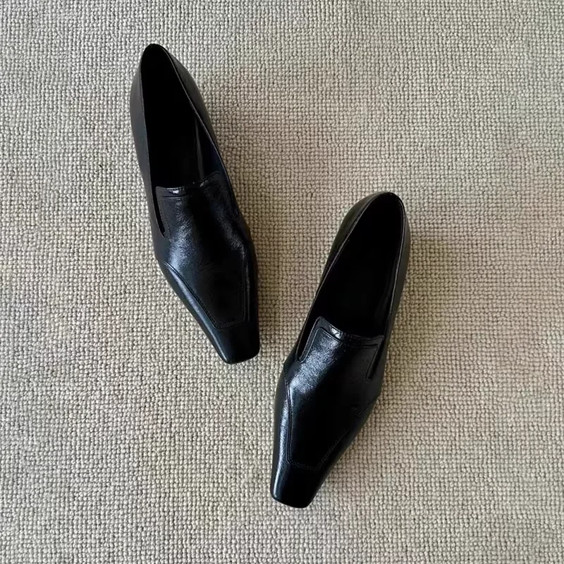 Damen-Schuhe mit quadratischer Zehenpartie und Absatz, Designer-Loafer mit Absatz, neue modische elegante Damenschuhe aus Leder, bequeme Damenschuhe, Mujer Zapatos
