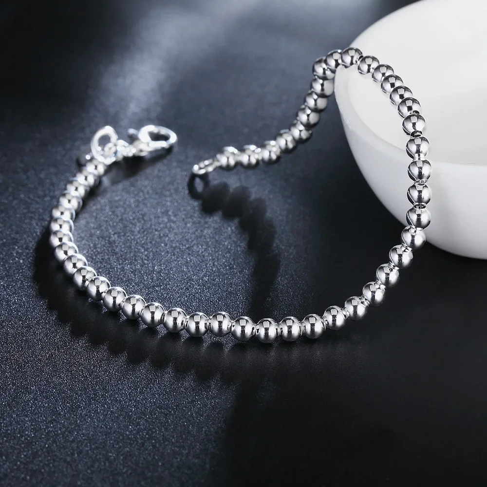 925er Sterlingsilber, klassische 4-mm-Kettenarmbänder mit runden Perlen für Damen, Hochzeitsfeier, wildes Weihnachtsgeschenk, Modeschmuck Image
