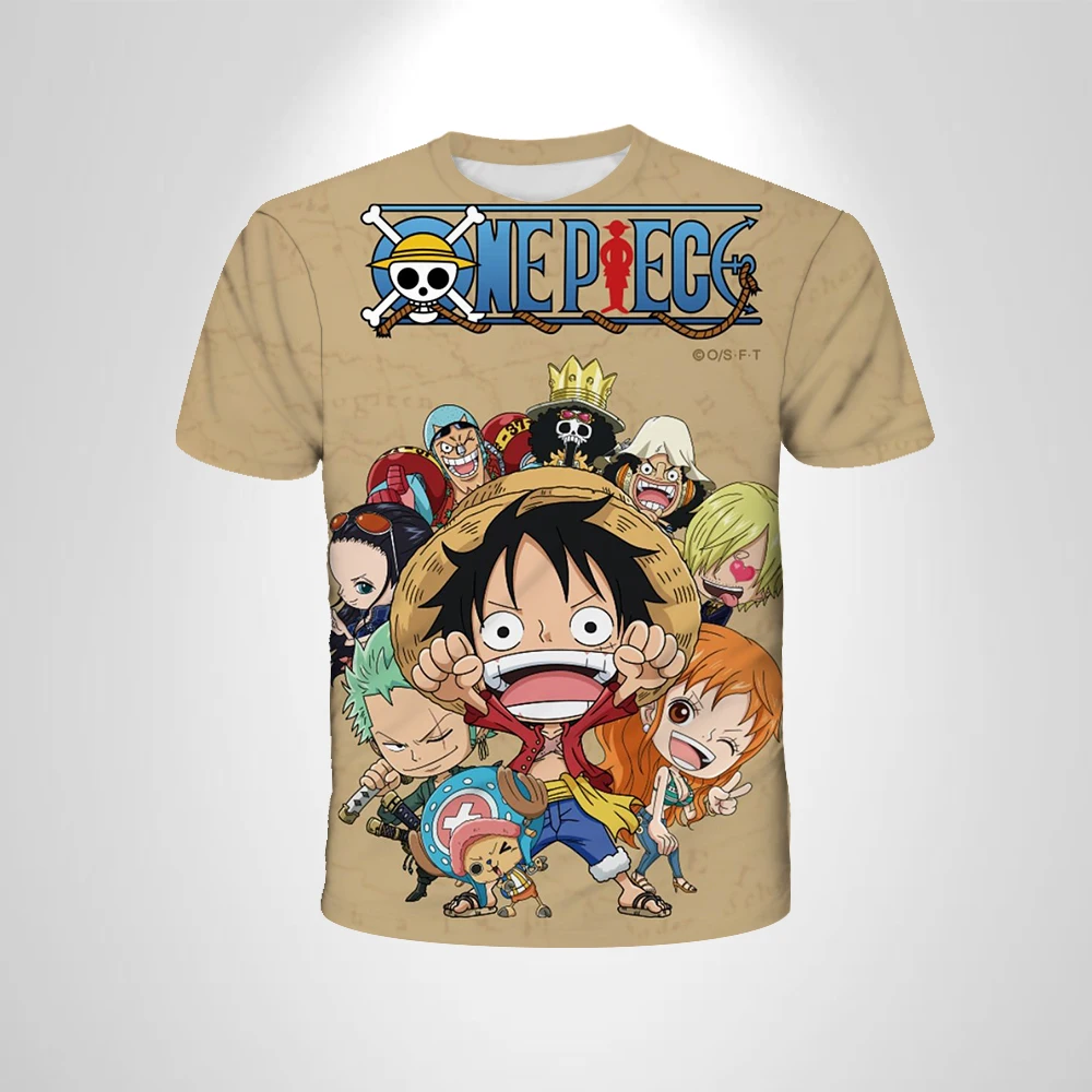 One Piece Straw Hat Crew Chibi 3D-gedrucktes T-Shirt, Sommer-Freizeit-Kurzarm-Anime-T-Shirt, Sportbekleidungs-Shirts für Erwachsene und Kinder Image