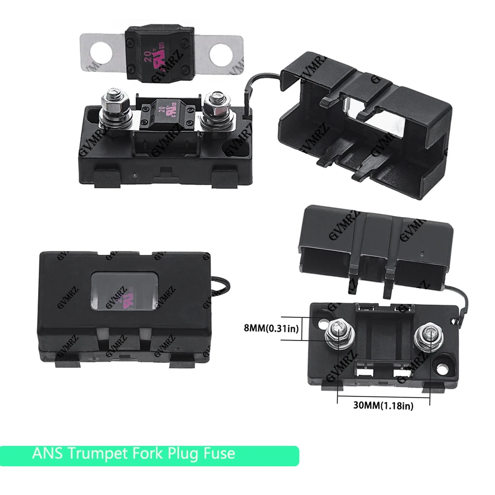 1 Set 40A 50A 60A 70A 80A ANS Trompeten-Gabelstecker-Sicherung 32V 100A 125A 150A 200A Bolzenbefestigter Sicherungsfilm + ANS-8 Sicherheitsplattenbasis Image