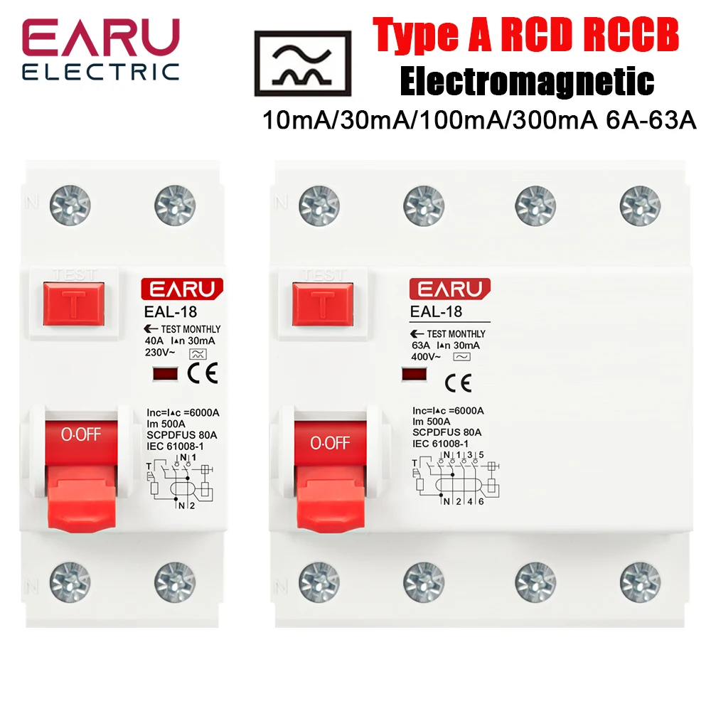 2P 4P 10/30/100/300mA Typ A RCCB RCD ELCB Elektromagnetischer Fehlerstromschutzschalter Differenzialschalter Sicherheitsschalter Image