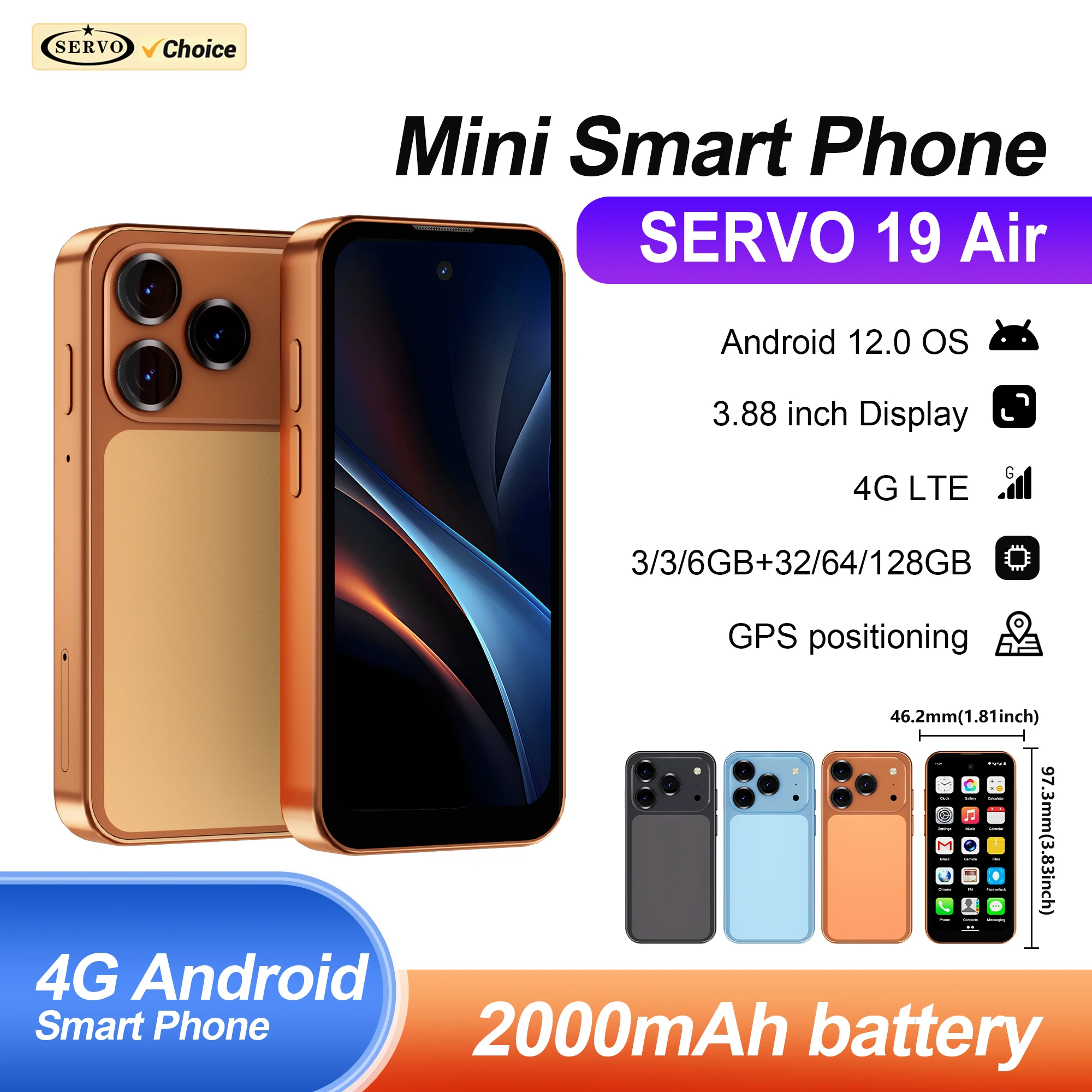 SERVO 19Air Android Mini-Smartphone 4G LTE 6GB+128GB Google Play WLAN-Hotspot Dual-SIM-Standby 3,88-Zoll-Display Kleine Smartphones Image